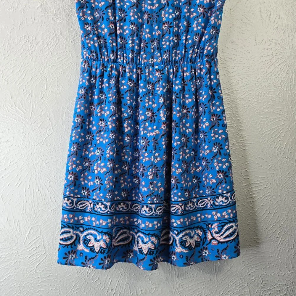 J. Crew Dress Sz 8 Silk Blue Floral Babydoll Boho Cottage Knee Length Sleeveless - Picture 12 of 13